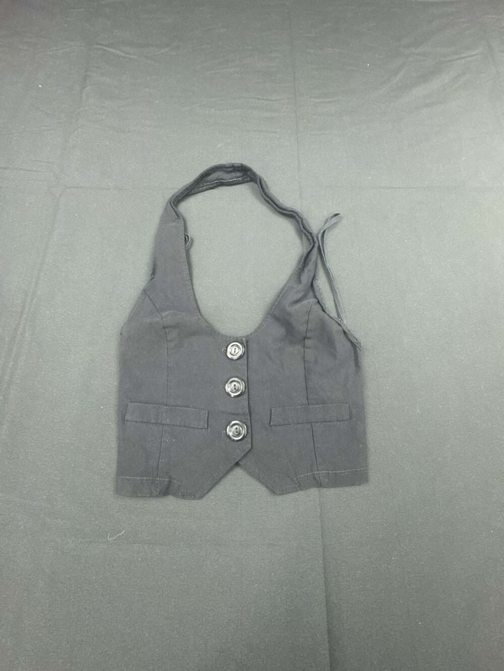Fashion Magazines Black Halter Vest Waistcoat Crop Top Size S